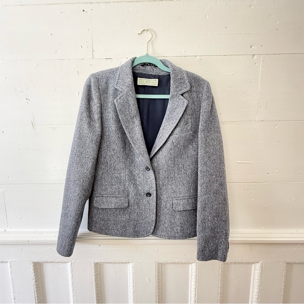 Vintage Jimmy Hourihan Irish tweed blue blazer size 14